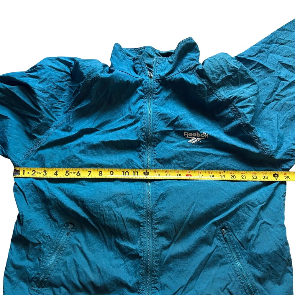 Reebok Teal Blue Full Zip Nylon Windbreaker Jacket Big Logo Back‎ 90's Vintage - Picture 8 of 9